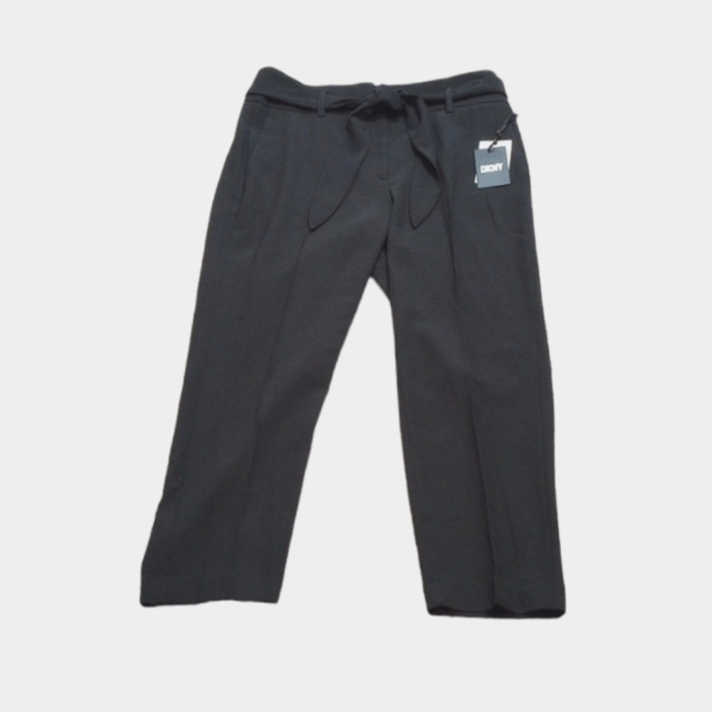NWT DKNY Womens Dress Pants Sz 10 Black High Rise Straight Fit Tie Waist Cropped